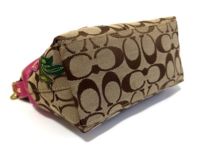 MINT Coach Ltd Ed Sig Khaki C Pink Stripe Flower Floral Pouch