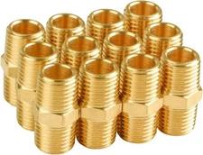 SUNGATOR 12-Pack 1/4 Inch Male Hex Nipples, NPT x Male, Brass 