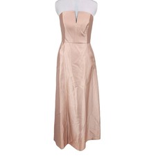 ALFRED SUNG D774 Strapless Notch Satin Gown Pockets Toasted Sugar Size 10