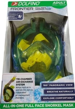 Dolfino Frontier All-in-one Full Face Snorkel Mask Adult Small/Med, Yellow. New