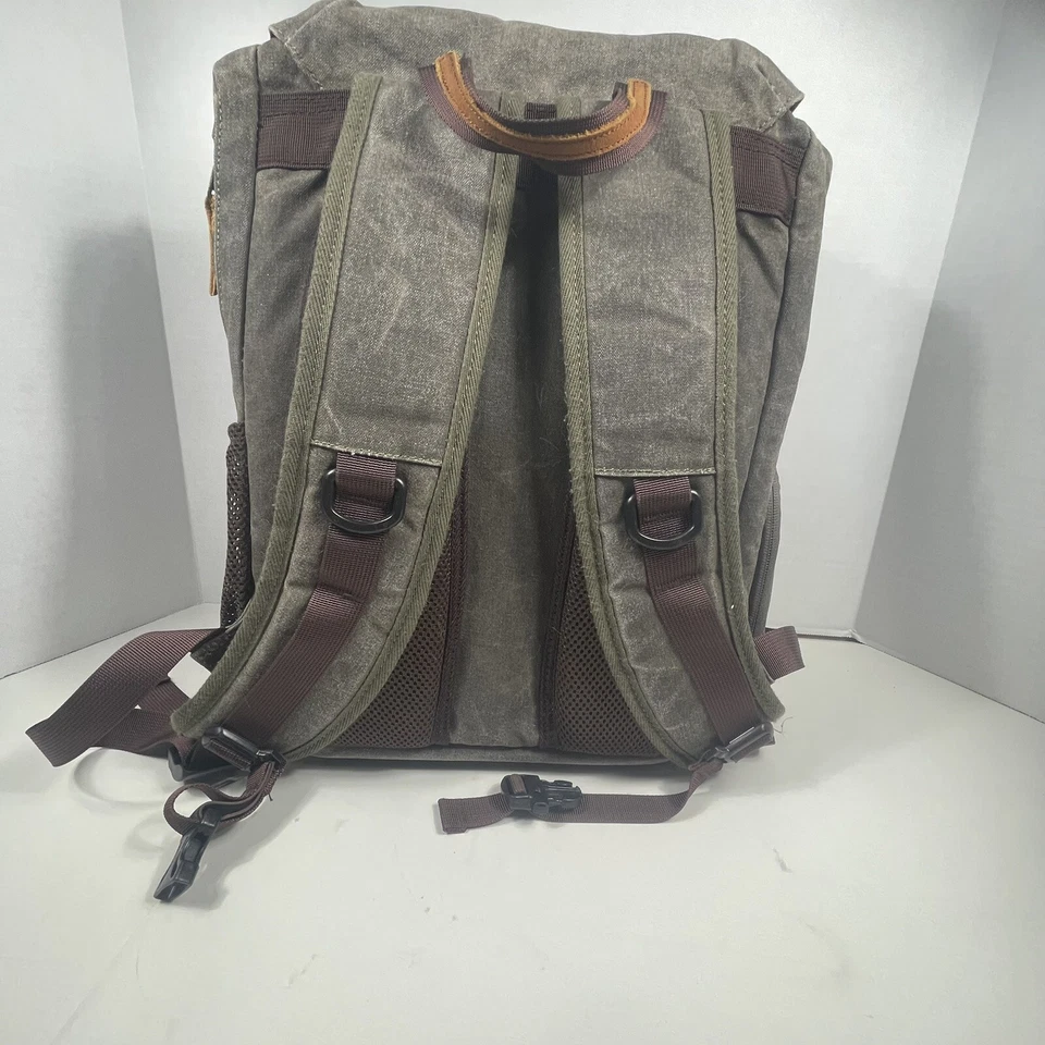 Gray Retro Canvas Leather DSLR Camera Camcorder Backpack Bag Case. 15x12 - Image 3 of 4