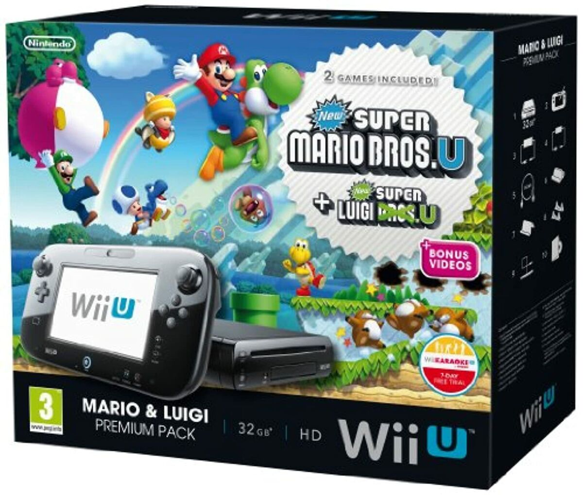 Nintendo Wii U Black Premium Pack (32GB) + New Super Mario Bros.U + New  Super Luigi U