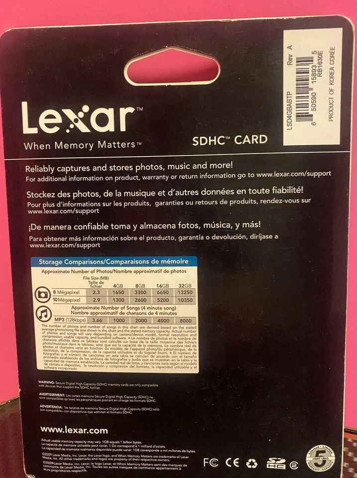 Lexar 4GB SDHC Memory Card NOS 2009 Ships Free - Image 2 of 3