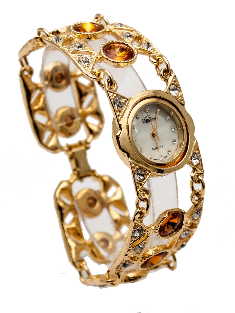 VENDOME:WOMEN'S FULL TOPAZ COLOR STONES GOLD FINISH LINK ANALOG - Main Image