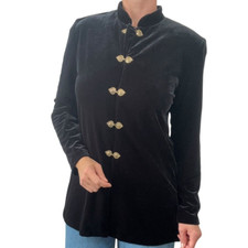 Vintage J.b.s. Jacket Black Velvet Womens Size 12 Military Steampunk Long Sleeve