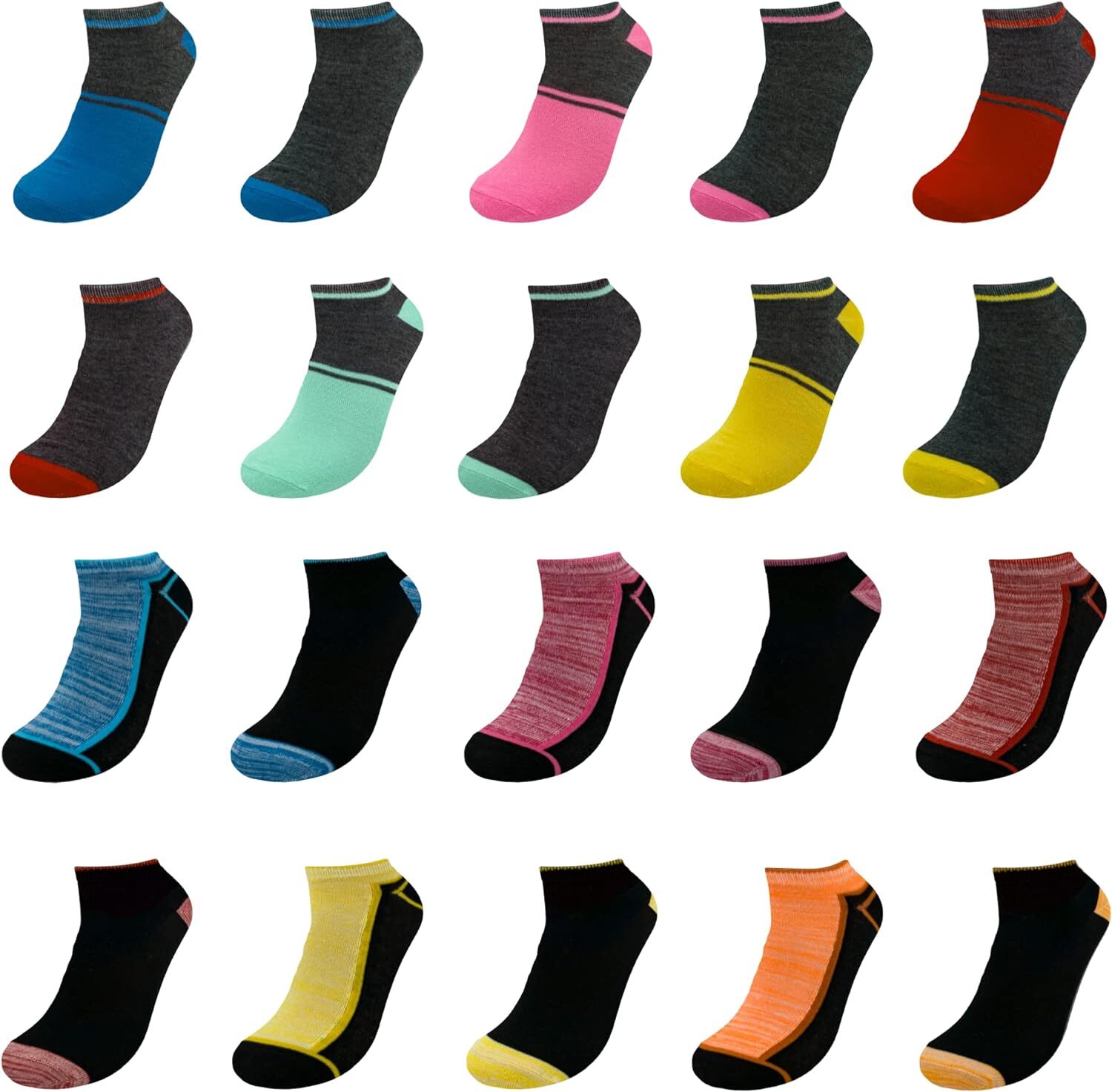 BRIGHT STAR Women Low Cut Ankle Socks (20-Pair) Athletic, Sports, Workout, Runni