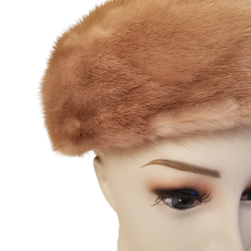 Винтажная шапка Guy & Kay Anderson из норки с сеткой сверху светло-коричневая - Изображение 3 из 4