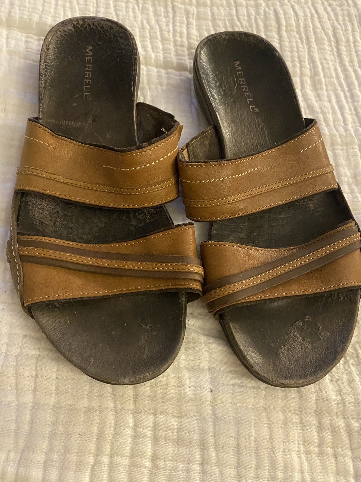 Sandali donna Merrell taglia 11 M in pelle marrone slide 1014