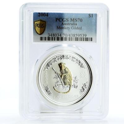 Australia 1 dollar Lunar I Year of the Monkey MS70 PCGS gilded