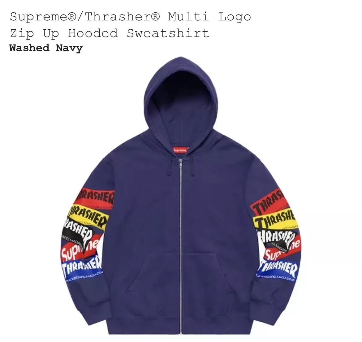 SUPREME/THRASHER MULTI LOGO ZIP UP WASHDNAVY