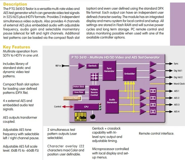 Lynx P TG 3610 PTG3610D Testor SD HD-SDI Video AES Audio Test Pattern Generator - Image 4 of 4