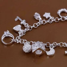 925 Sterling Silver Charm Bracelet - US SELLER - FAST FREE US SHIPPING -