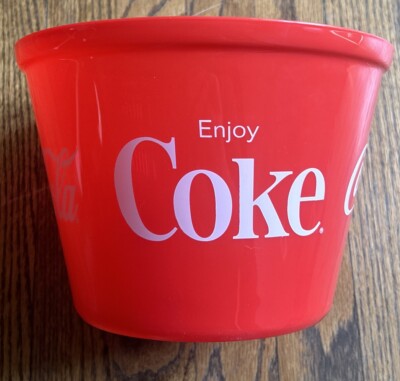 COCA COLA / COKE LOGO LARGE PLASTIC POPCORN / ICE BUCKET 6  x 9  HOLIDAYS ENJOY