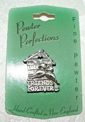 Forever Friends - 2 Birds perched at a Birdhouse - New Pewter Pin