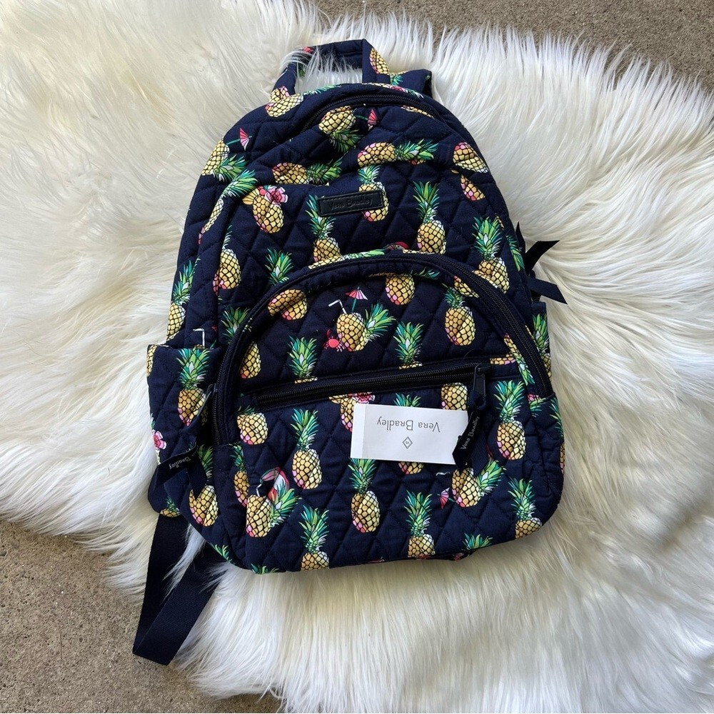 Vera Bradley Navy Blue Pineapple Print Quilted Mini Backpack  display picture 1