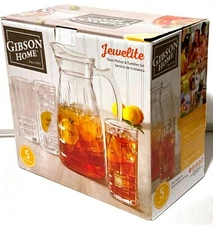 Gibson Home Jewelite Glass Pitcher and Tumbler Set, Easy Pour, Clear, FREE SHIP