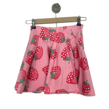 Mini Boden Skirt Girls 5-6Y Pink Red Pleated Elastic Strawberry Fruit Print