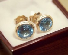 14K Solid Gold 2ct Blue Topaz Stud Earrings Sale SAVE 400 1356