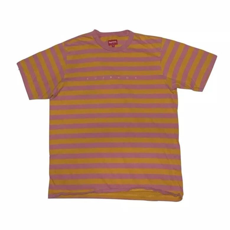 T shirt à rayures Supreme Bar SS18 rose jaune   taille moyenne