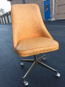Vintage Mid Century Space Chromcraft Orange Vinyl Swivel Kitchen