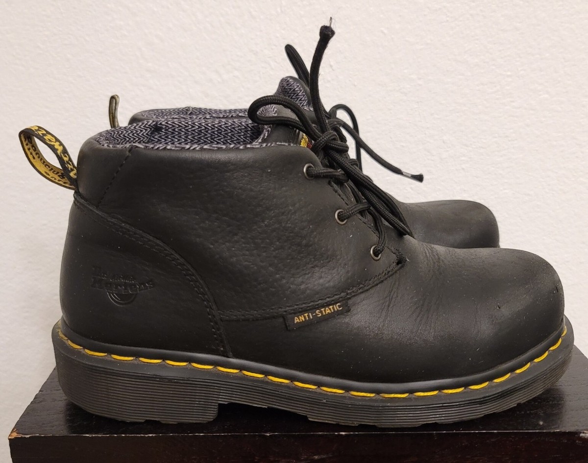 Martens Womens Size 6M Industrial Steel Toe Black Leather Work Boots EUC
