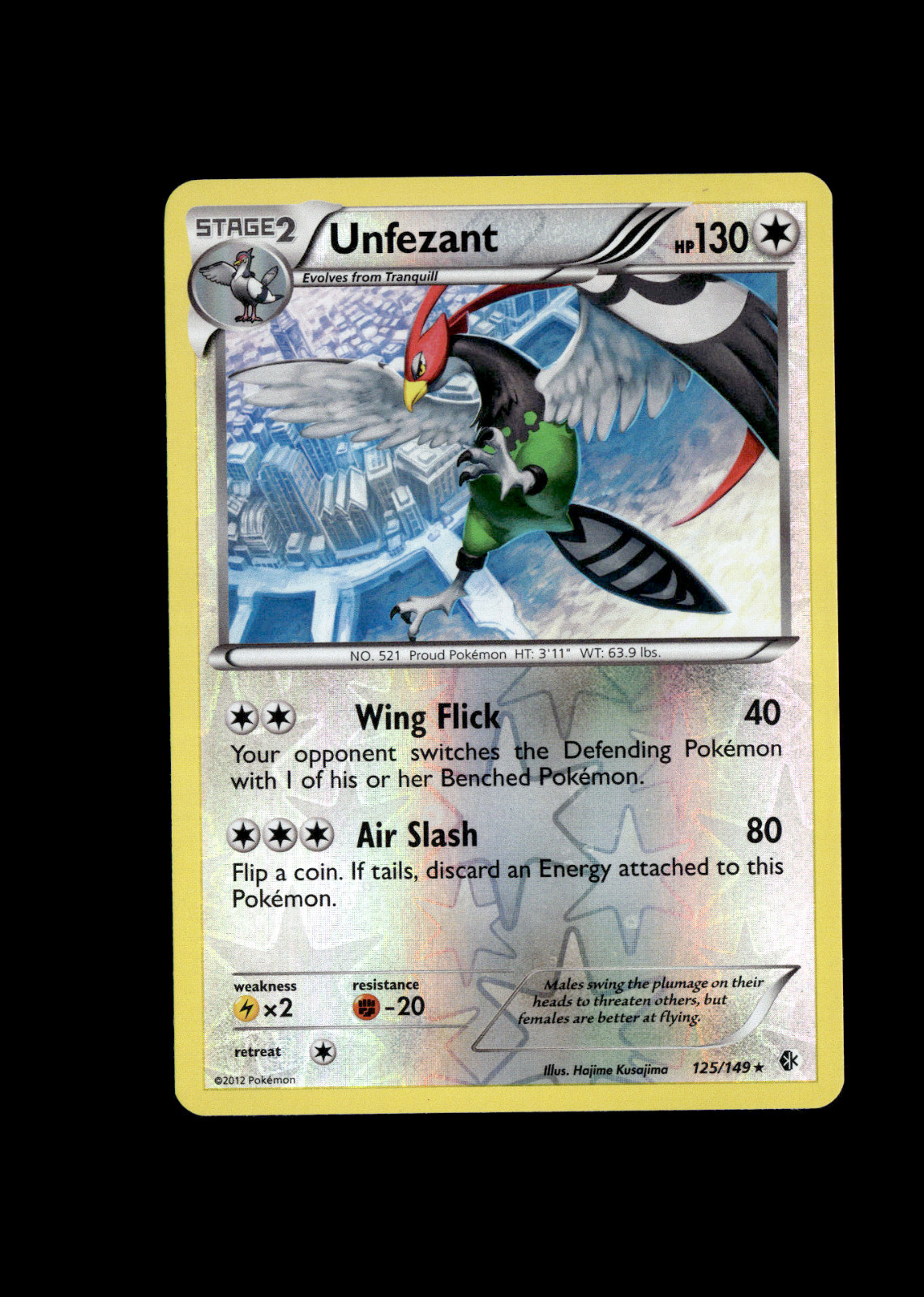 Pokemon 2012 NM Near Mint Unfezant Boundaries Crossed REVERSE 125/149 Card
