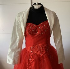 Jacke Bolero für Hochzeit Party Brautjäckchen Langarm Gr. 34 Creme