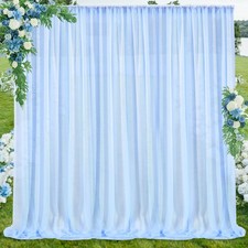 2 Panels Blue Chiffon Backdrop Curtain 5x7ft Sheer Wedding Arch Drapes