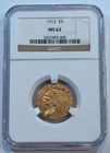 1912  $5 Indian  Head Gold coin MS62  NGC  graded - crusty