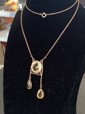 Antike Jugendstil Halskette Collier Citrine Silber 835 vergoldet
