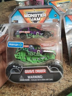 Grave Digger Series 1 Walmart Exclusive Monster Jam 2 Pack Truck + Racecar 1:64