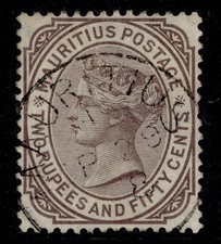 MAURITIUS QV SG100, 2r 50 brown-purple, VERY FINE USED. Cat £85. CDS