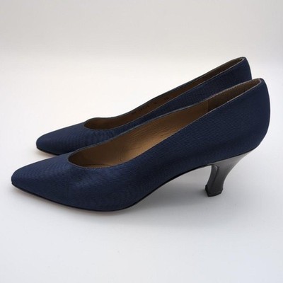 Stuart Weitzman Pumps Womens 5 Navy Blue Mr Seymour 78179 Kitten Heel Dress Shoe