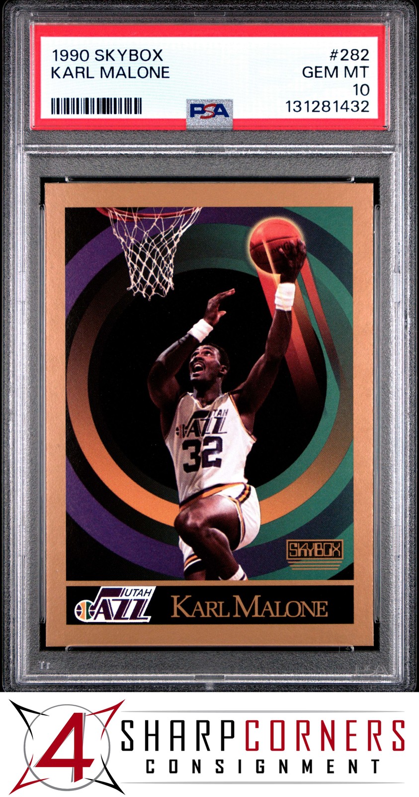 1990 SKYBOX #282 KARL MALONE JAZZ HOF PSA 10