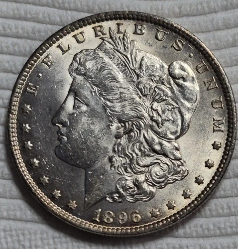 1896 P Uncirculated Morgan Silver Dollar. Video A0762.