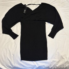 Fashion Nova ~ Women's Size M Black Ribbed Knit Sweater Dress