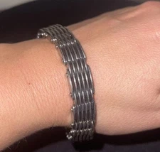 Men's Brutalist Stainless Steel Polished Link Bracelet 9”