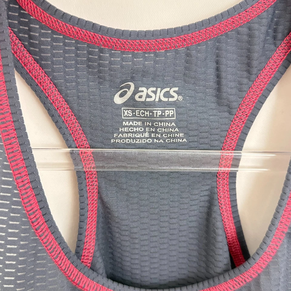 亚瑟士跑步单件上衣 XS 灰色粉红色网眼赛车背心运动服二手状况完好 A4 — 第 4/4 张图片