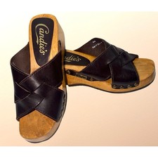 Candies Vintage 90s Wood Platform Sandals Brown Leather Studded 6M Brazil