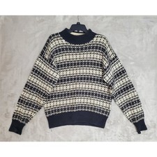 Vtg Northern Isles Sweater Mens M Chunky Black  White Fair Isle Nordic Pullover