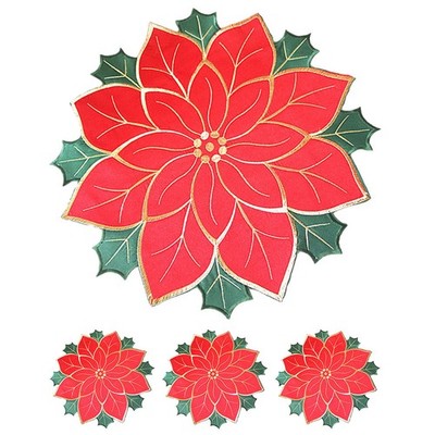 4Pcs Christmas Dining Placemat Set Red Poinsettia Decorative Plate Mats