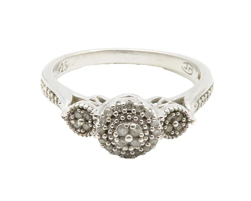 925 Silver  Vintage Genuine Diamonds Open Love Hearts Band Ring Sz 7  RG13377