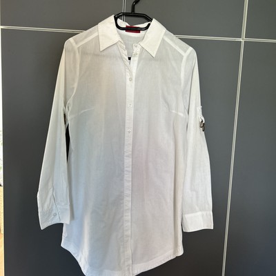 Vivien Caron Longbluse Weiß Gr. 38 Krempel Ärmel Langarm Top  Tunika