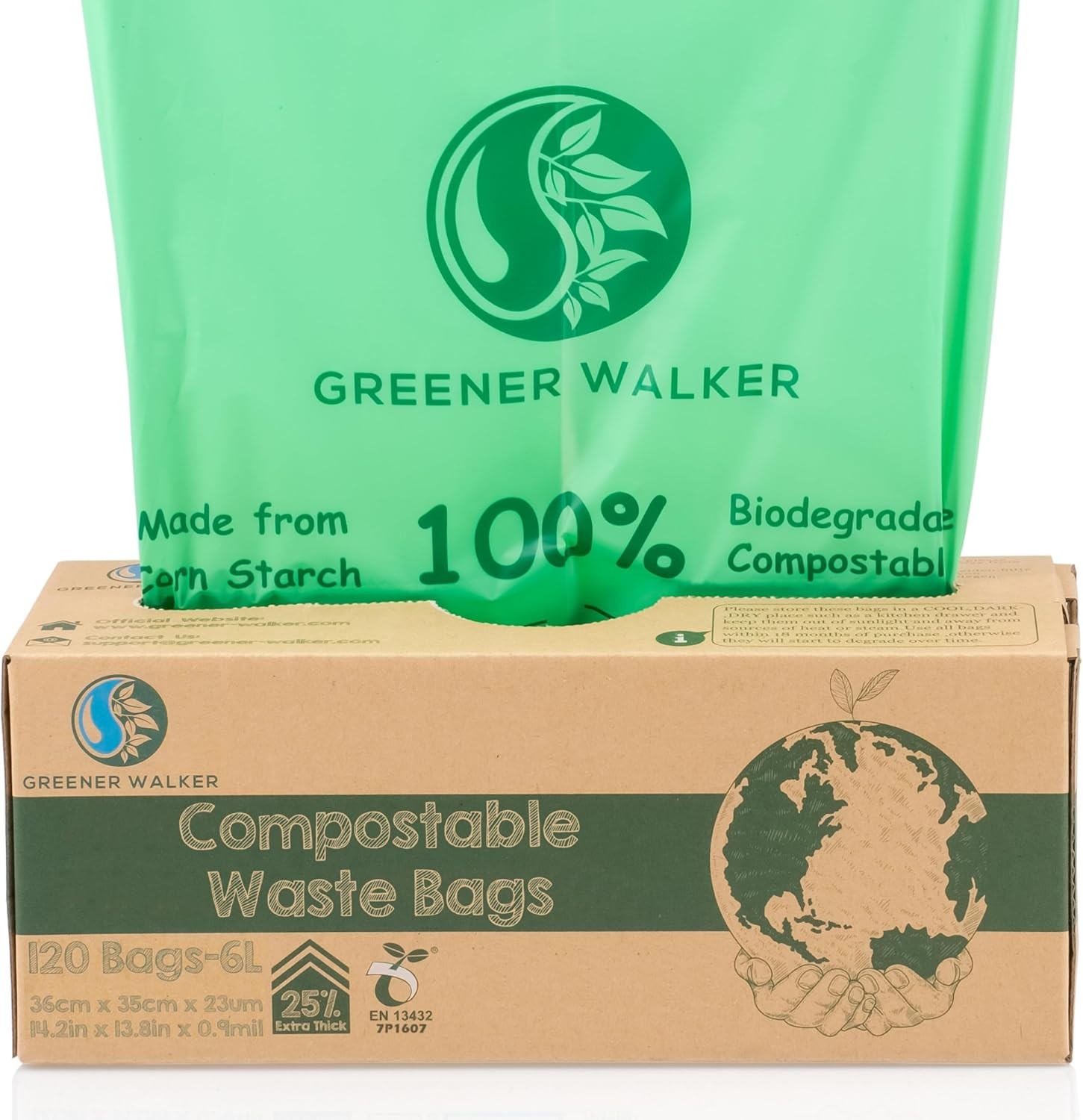 Greener Walker 25% Extra Thick Compost 6L/10L/30L Caddy Bin Liners-120 Bags Bio