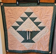 Vtg Handmade Basket Motif 28x28" Ready To Hang Quilt Square Pink Green Embellish