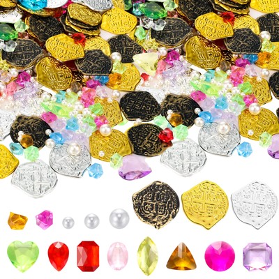Hanaive 319 Pcs Pirate Treasure Gold Fake Coins Plastic Gems and Jewels Plays