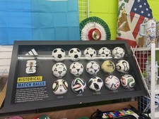 FIFA WORLD CUP MINI BALL SET 15 balls from 1970 thru 2026 w/ wooden display case