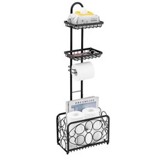 Toilet Paper Holder Tissue Rack Stand with Magazine Toilet Roll Storage Baske...