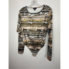 PrettyLittleThing Brown Multi-Print Long Sleeve Bodysuit