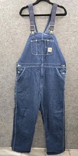 Carhartt Overalls Mens 42x32 Pockets Stretch Straps Logo Blue Denim